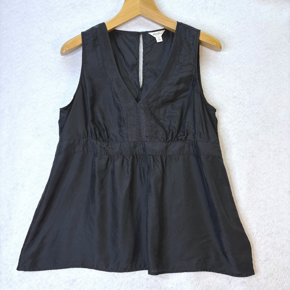 Old Navy Y2K Black 100% Silk V-Neck Empire Waist Tank Top XL Babydoll Romantic